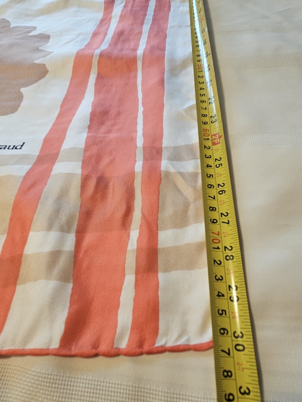 Louis Féraud Floral Silk Scarf in Cream and Brown Tones-Made in France - Picture 10 of 11